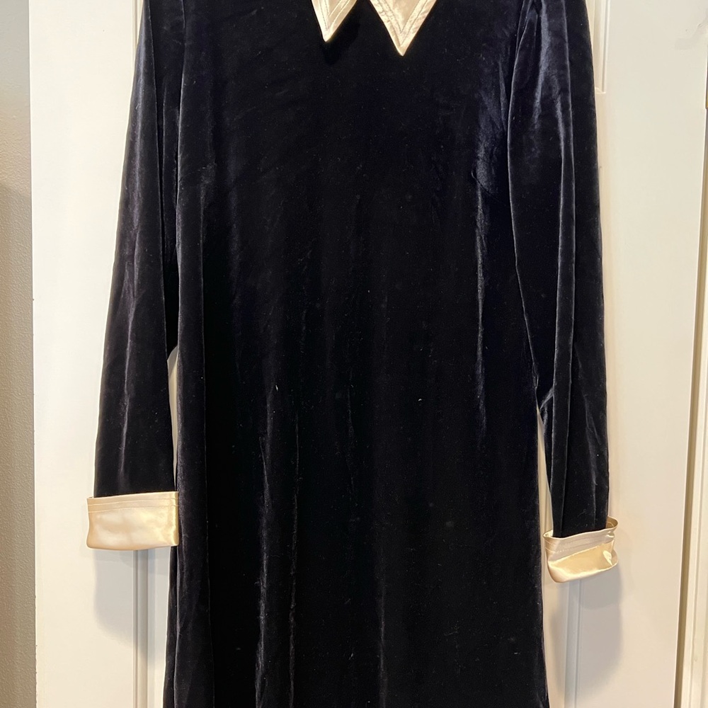 Talbots Black Dress with Cream Satin Collar